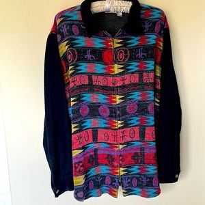 Women’s Jacket Shirt Southwestern Aztec Pattern Full Zip Front Long Sleeves